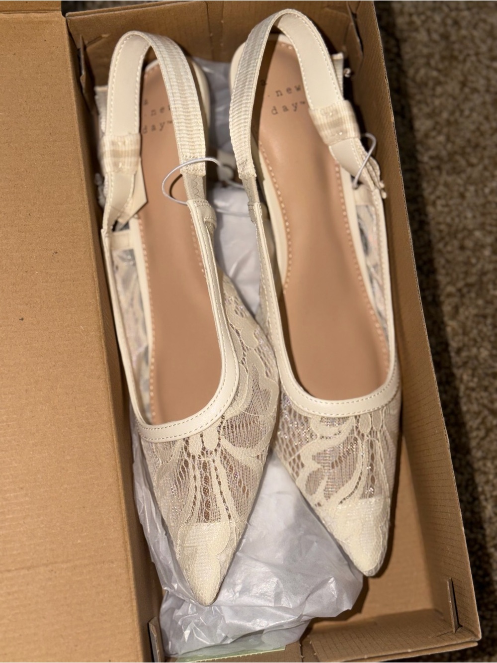 Women's Milan Slingback Pumps - A New Day Lace Pointed-Toe Slingback - Ivory 7.5